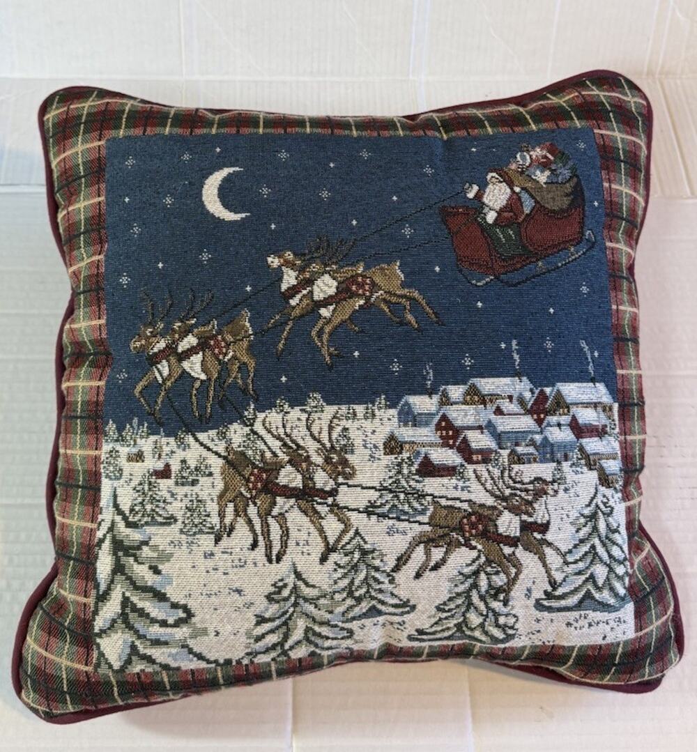 Santa Sleigh Christmas Pillow Decorative Holiday Tapestry Throw